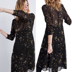 Zara Black and Gold A-line Dress with Crew Neck